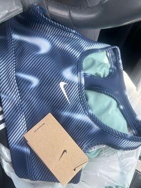 Nike kids Navy Sports Bra with Mint Lining and White Swoosh